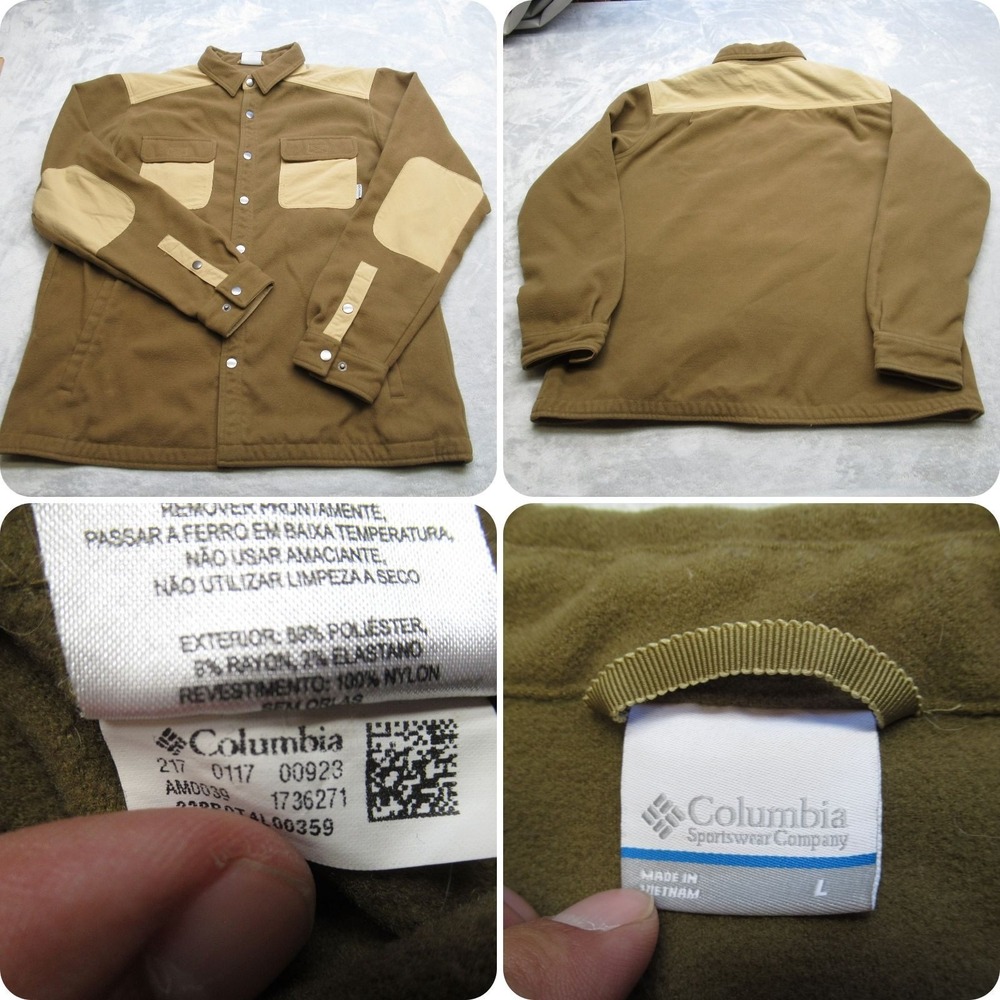 Columbia Shacket Mens Large Green Twisted Divide Snap Elbow Patch‎ Fleece Warm